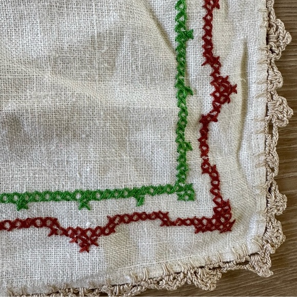 Vintage One of a kind Embroidered Scarf Tapestry Linen Crotchet - Picture 7 of 8